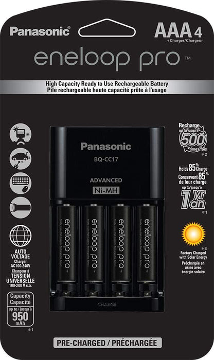 BQ-CC17-AAA950‏ : VALUE PACKAGE - Smart Charger & 4 x AAA 950mAh Eneloop Pro rechargeable NiMH batteries