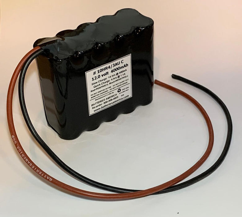 10HR4/3AU : 12 volt 4000mAh NiMH battery, style C, Red & Black wire leads
