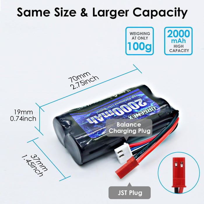 2S2000WTX: 7.4v 2000mAh Li-ION battery with red JST & Balance Charge connectors