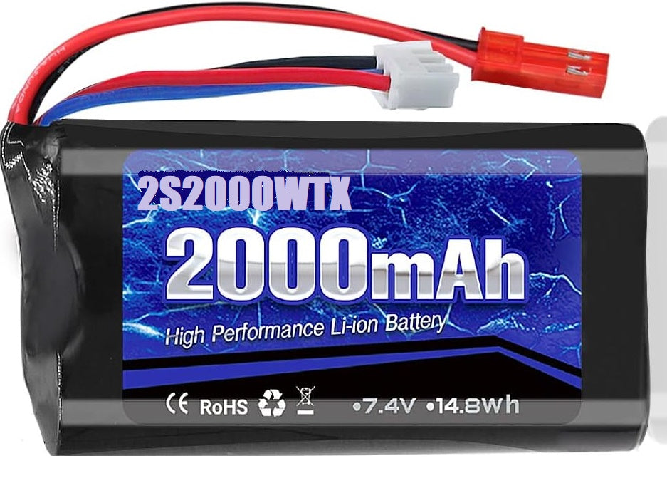 2S2000WTX: 7.4v 2000mAh Li-ION battery with red JST & Balance Charge connectors