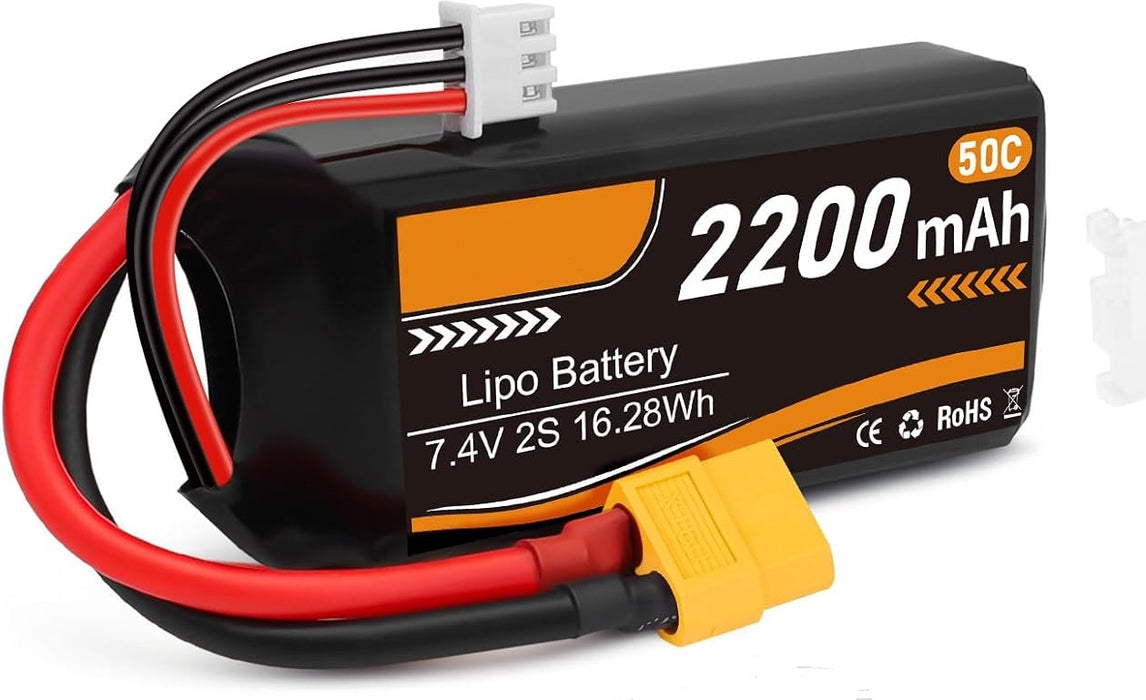 2S2200S-XT60: 7.4volt 2200mAh shorty Li-PO battery with XT60 connector