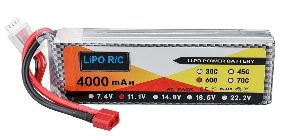 3S4000T : 11.1v 4000mAh 60C LiPO battery with red T connector