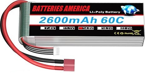 4S2600T: 4S 14.8 volt 2600mAh 60C LiPO battery for RC electric motors