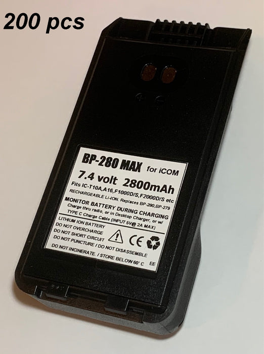 200 pcs of BP-280 : 7.2v 2800mAh battery for ICOM IC-A16, IC-T10, IC-F1000, IC-F2000, IC-V88