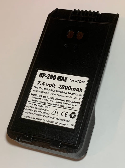 BP-280 MAX : 2800mAh Li-ION Battery for Icom, replaces BP-280,BP-279, with Type C port