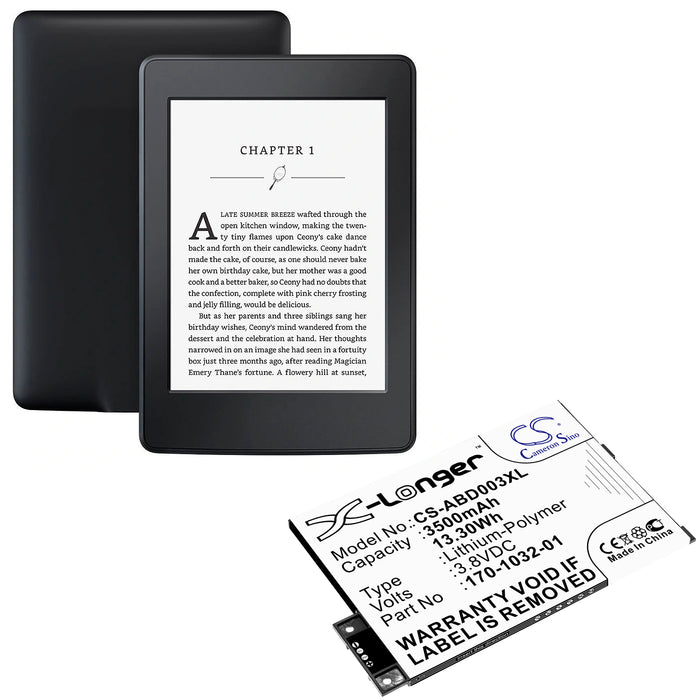 CS-ABD003XL : Battery for Amazon Kindle 3, Kindle III, Kindle 3 Wi-fi and others - Replaces Amazon S11GTSF01A, GP-S10-346392-0100, 170-1032-01 and others