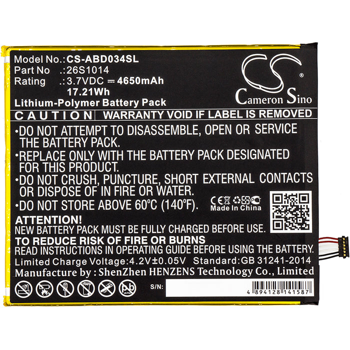 CS-ABD034SL : Battery for Amazon Kindle Fire 8 7 Generation, SX034QT, Kindle Fire 8.7 and others - Replaces Amazon 26S1014, 58-000181, MC-31A0B8 and others