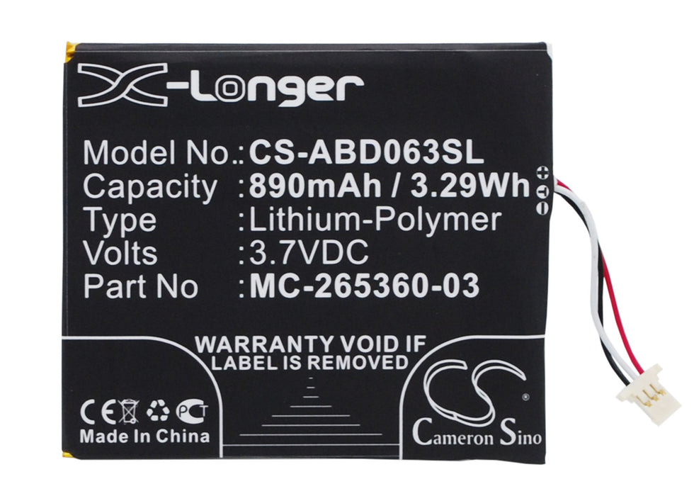 CS-ABD063SL : Battery for Amazon Kindle 7, Kindle 7th Generation, WP63GW and others - Replaces Amazon MC-265360-03, 58-000083, 58-000151