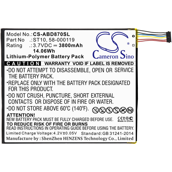 CS-ABD870SL : Battery for Amazon Kindle Fire HD 10, Kindle Fire HD 10.1, SR87CV and others - Replaces Amazon ST10, 58-000119, ST10A and others