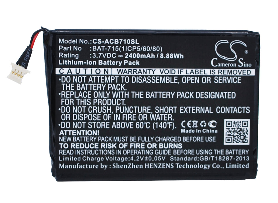 CS-ACB710SL : Battery for Acer Iconia Tab B1, Iconia Tab B1-710, Iconia B1-A71 and others - Replaces Acer BAT-715(1ICP5/60/80), KT.00103.001