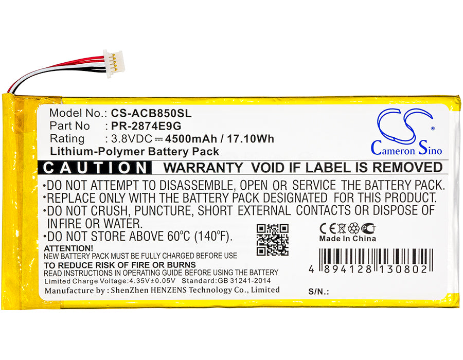 CS-ACB850SL : Battery for Acer Iconia One 8 B1-850, A6001, B1-850-K35X - Replaces Acer PR-2874E9G