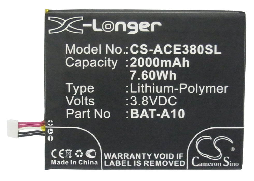 CS-ACE380SL : Battery for Acer Liquid E3, E380, V380 and others - Replaces Acer BAT-A10, BAT-A10(1ICP4/58/71), KT.0010S.010