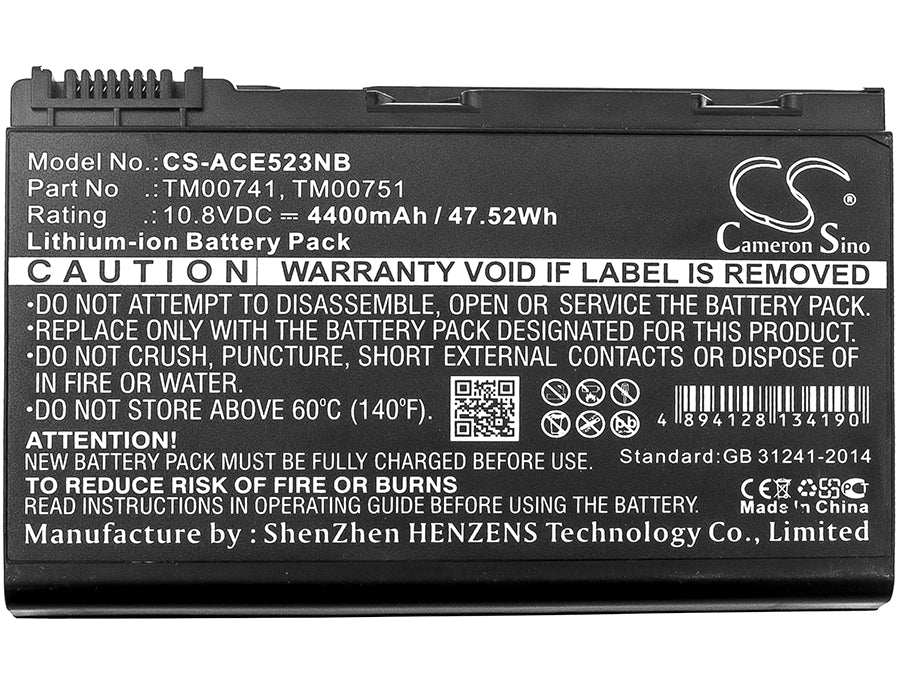 CS-ACE523NB : Battery for Acer Extensa 5120, Extensa 5230, Extensa 5230E and others - Replaces Acer TM00741, TM00751, AK.006BT.018 and others