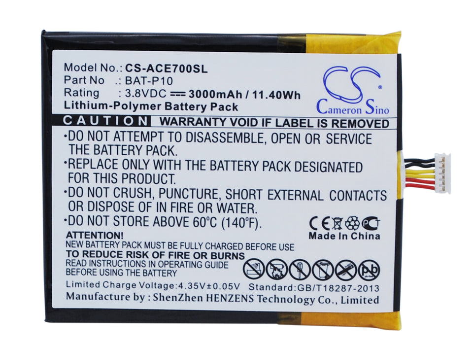 CS-ACE700SL : Battery for Acer Liquid E700, Liquid E700 Triple, E39 - Replaces Acer BAT-P10, BAT-P10(1ICP5/61/73), PGF506173HT and others