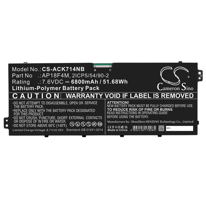 CS-ACK714NB : Battery for Acer Chromebook 714 CB714-1WT-53FX, Chromebook 715 CB715-1WT-39HZ, Chromebook 715 CB715-1WT-57H9 and others - Replaces Acer AP18F4M, KT.00404.001, 2ICP5/54/90-2