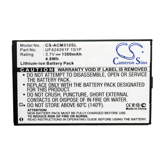 CS-ACM310SL : Battery for Acer Allegro, M310, W4 - Replaces Acer BAT-310 (1ICP5/42/61), UF424261F 1S1P, BT-0010S.002 and others