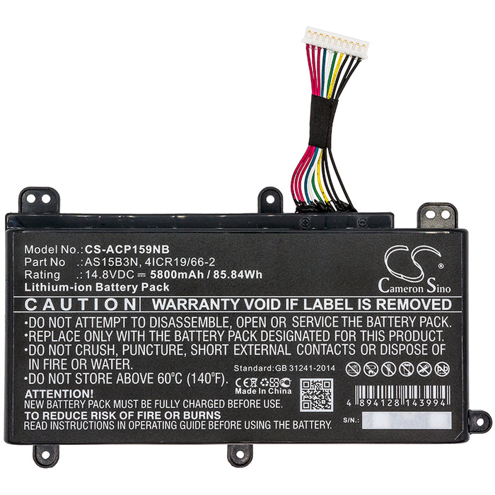 CS-ACP159NB : Battery for Acer Predator 15 G9-591, Predator 15 G9-591-70F6, Predator 15 G9-591-713C and others - Replaces Acer AS15B3N, KT.00803.004, 4ICR19/66-2