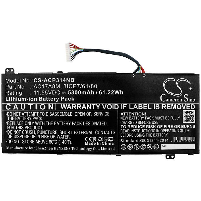 CS-ACP314NB : Battery for Acer Spin 3 SP314-52-599W, Spin 3 SP314-52-58AR, TravelMate X3410-M-51XY and others - Replaces Acer AC17A8M, 3ICP7/61/80