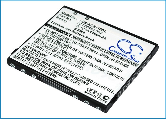 CS-ACS110SL : Battery for Acer Liquid S110, Stream, NeoTouch S110 and others - Replaces Acer BT.00103.002, 1UF504553-1-T0582