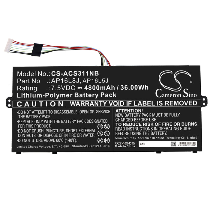 CS-ACS311NB : Battery for Acer Chromebook Spin 311 CP311-3H-K2RJ, Chromebook Spin 311 CP311-3H, Chromebook Spin 513 CP513-1H and others - Replaces Acer AP16L8J, KT.0020G.010, KT.00205.008 and others