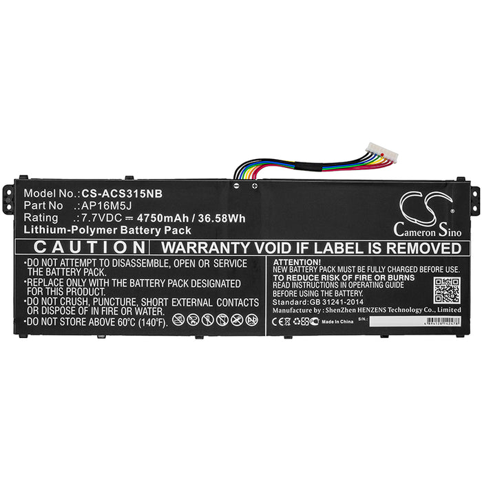 CS-ACS315NB : Battery for Acer Aspire 3 A315-21, Aspire 3 A315-51, Aspire 3 A315-31-C514 N17Q2 and others - Replaces Acer AP16M5J, KT.00205.004, KT.00205.005 and others