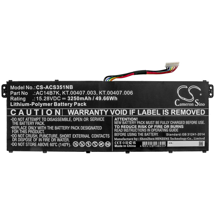 CS-ACS351NB : Battery for Acer Spin 5 SP515-51GN-84KQ, Swift 3 SF314-56-H38Q/P, Swift 3 SF314-56G-522J and others - Replaces Acer AC14B7K, KT.00407.003, KT.00407.006