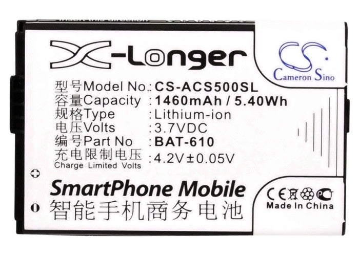 CS-ACS500SL : Battery for Acer CloudMobile S500, S500, Cloud Mobile - Replaces Acer BAT-610, BT.0010S.006, BAT-610 (1/CP5/44/62)