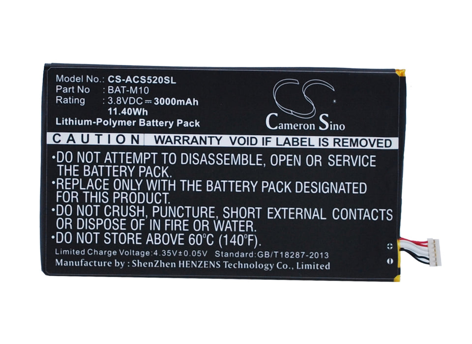 CS-ACS520SL : Battery for Acer Liquid S2, S520, Liquid Jade S2 and others - Replaces Acer BAT-M10, 1CP415793L1 1S1P, BAT-M10(1ICP5/58/94) and others