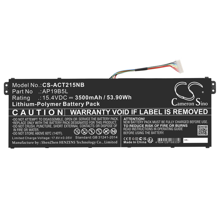CS-ACT215NB : Battery for Acer TravelMate P2 TMP215-41-R74Q, Enduro Urban N3 EUN314-51W-56W0, Swift 3 SF314-512-50F6 and others - Replaces Acer AP19B5L, KT00405010