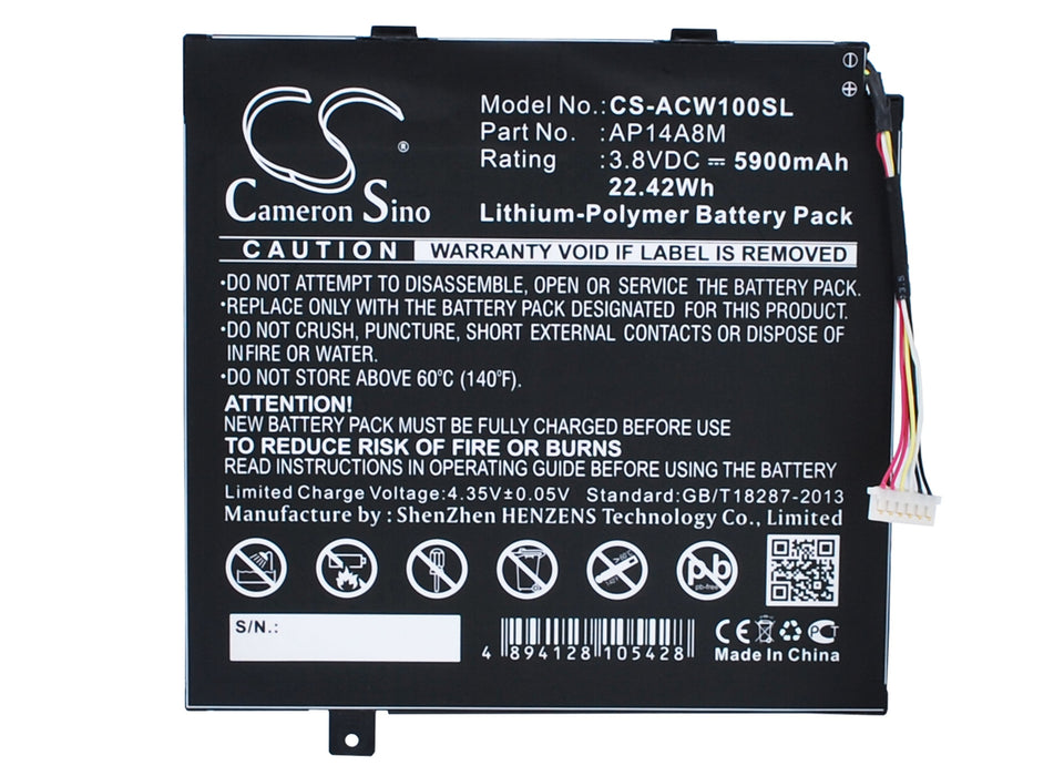 CS-ACW100SL : Battery for Acer Iconia Tab 10 A3-A20, A3-A20FHD, SW5-011 and others - Replaces Acer AP14A8M, KT.0020G.004, AP14A4M