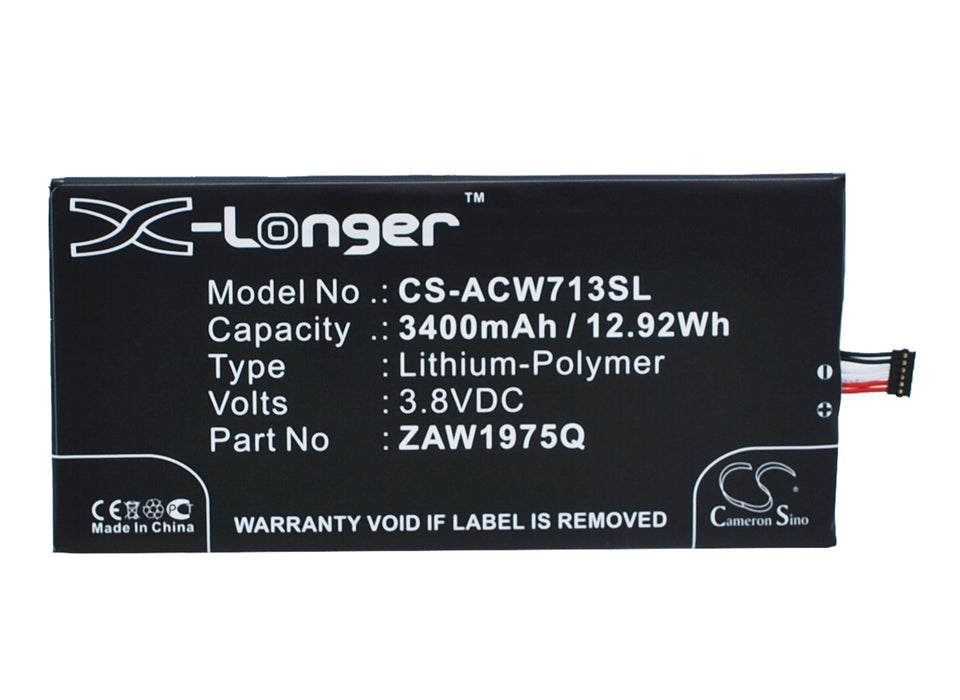 CS-ACW713SL : Battery for Acer Iconia Tab 7, A1-713, A1-713HD - Replaces Acer ZAW1975Q, ZAW1975Q 1/ICP3/61/127, Aprilia and others