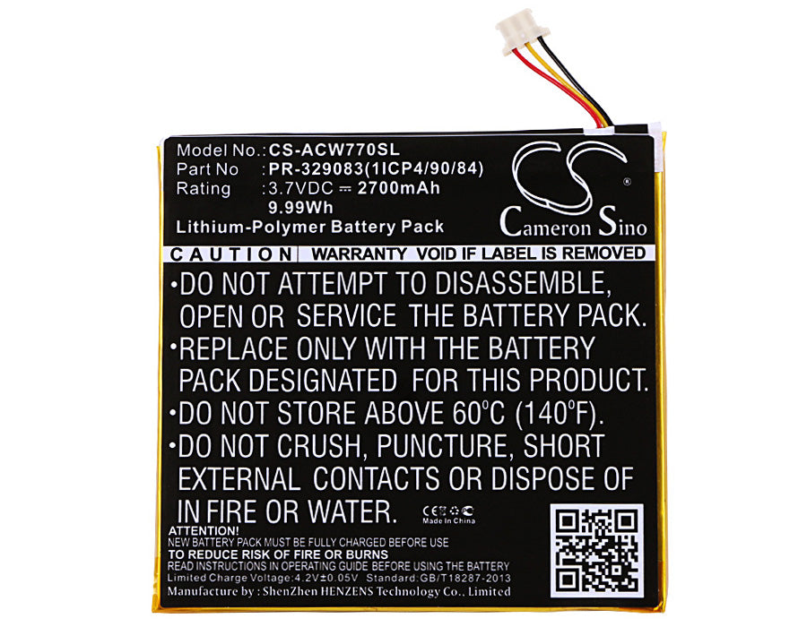 CS-ACW770SL : Battery for Acer Iconia One 7 B1-770 - Replaces Acer KT.0010H.003, PR-329083(1ICP4/90/84), PR-329083