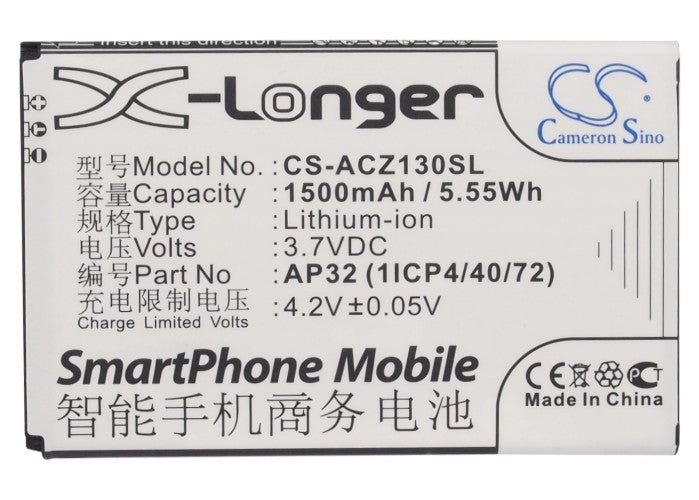 CS-ACZ130SL : Battery for Acer Liquid Z3, Z130, Liquid Z130 Duo and others - Replaces Acer VK365072AR, AP32 (1ICP4/40/72), KT.0010K.005