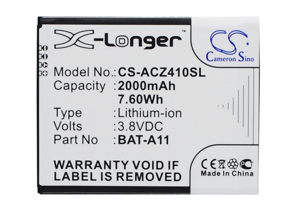 CS-ACZ410SL : Battery for Acer Liquid Z410, Liquid M330, Liquid M330 LTE and others - Replaces Acer BAT-A11, BAT-A11(1ICP5/51/62), KT.0010K.007