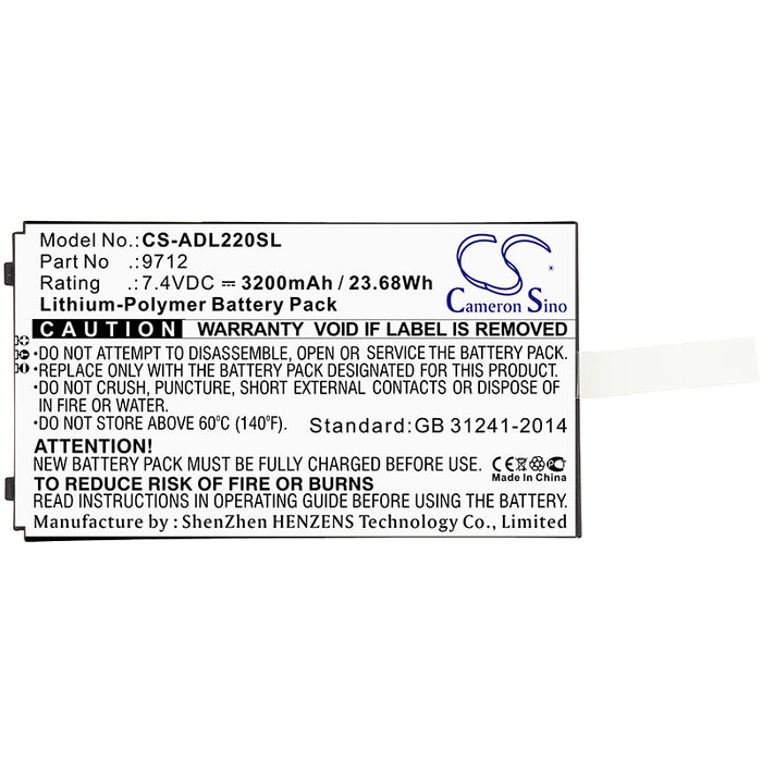 CS-ADL220SL : Battery for Additel 22XA Multifunction Calibrator, ADT 220 Multifunction Loop Calibrator, ADT 221A Multifunction Temperature Calibrator and others - Replaces Additel 9712, 9702