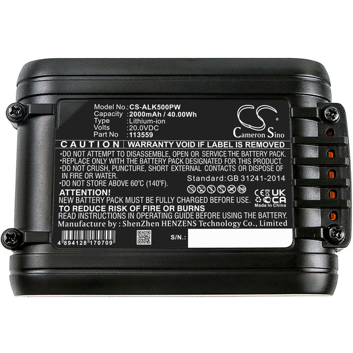 CS-ALK500PW : Battery for AL-KO Easy Flex 34.8 Li Lawnmower, Easy Flex GT 2025 Grass Trimmer, Easy Flex HT 2050 Hedge Trimmer and others - Replaces AL-KO B50, 113559, Easy Flex B50