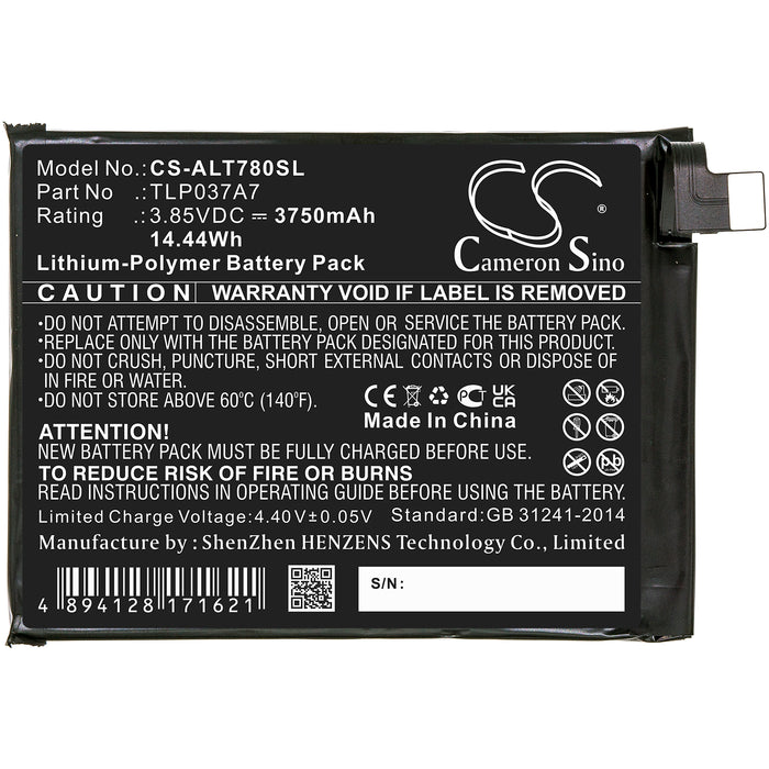 CS-ALT780SL : Battery for Alcatel Plex, T780H - Replaces Alcatel TLP037A7