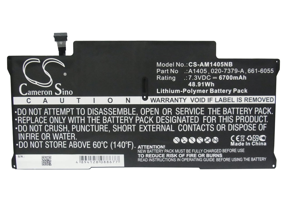 CS-AM1405NB : Battery for Apple MacBook Air 13" MC503, MacBook Air 13" MC504, MacBook Air "Core i5" 1.6 13" A1369 Mid-2011 and others - Replaces Apple A1405, 020-7379-A, 661-6055 and others