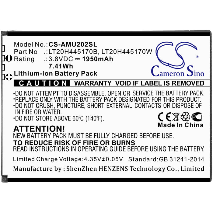 CS-AMU202SL : Battery for AT&T Maestro, U202AA - Replaces AT&T LT20H445170B, LT20H445170W