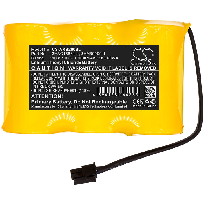 CS-ARB260SL : Battery for ABB IRB 2600 M2004, IRB 1400 M2000A, IRB 4400 M2000 and others - Replaces ABB 3HAC16831-1, 3HAB9999-1, 1SAP180300R0001 and others