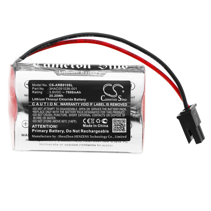 CS-ARB910SL : Battery for ABB IRB 910SC, IRB 1200, 1s2 PLS17500 - Replaces ABB 3HAC051036-001, 3HAC051036-001 REV02, 3HAC051036-001-C