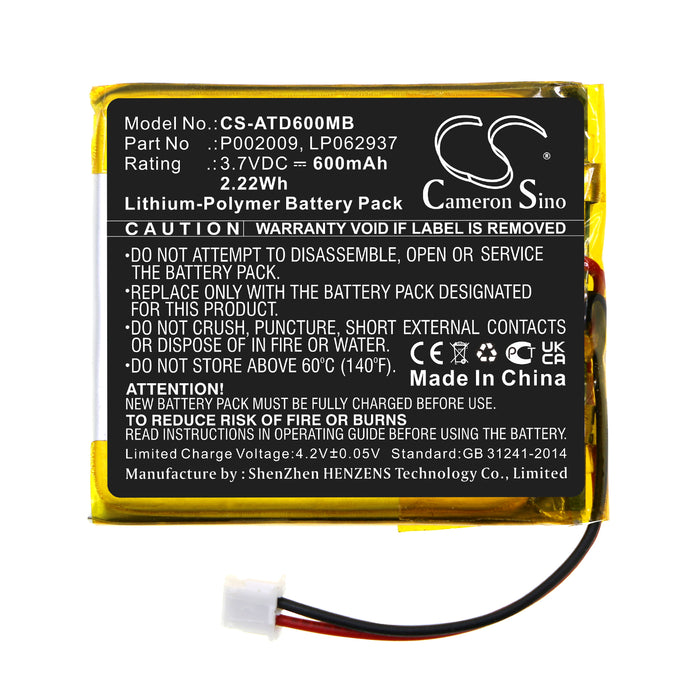 CS-ATD600MB : Battery for Alecto DBX-60 - Replaces Alecto P002009, LP062937