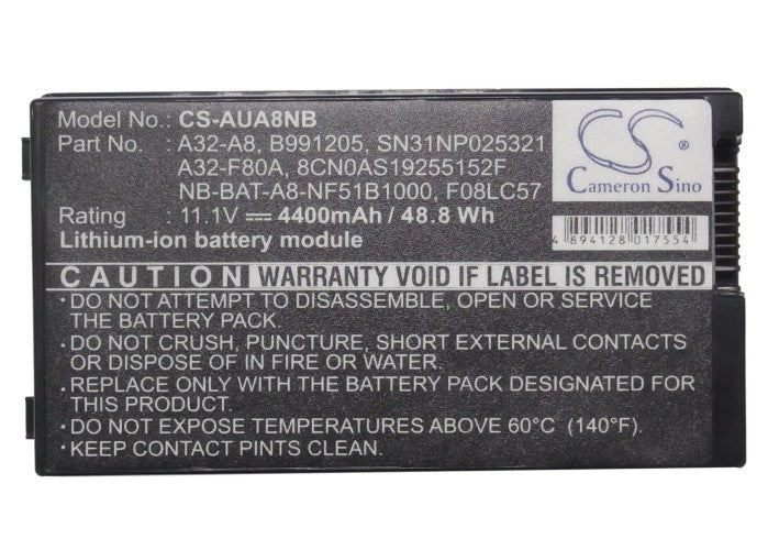 CS-AUA8NB : Battery for Asus F8Sn, F8, A8000Ja and others - Replaces Asus A32-A8, L3TP, B991205 and others