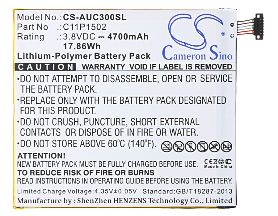 CS-AUC300SL : Battery for Asus ZenPad 10, Z300C, P023 and others - Replaces Asus C11P1502 ( 1ICP3/108/118 ), C11P1517 ( 1ICP3/108/118 )