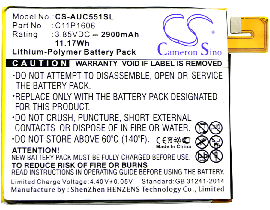 CS-AUC551SL : Battery for Asus ZenFone 3 Laser, ZC551KL - Replaces Asus C11P1606, 0B200-02250000