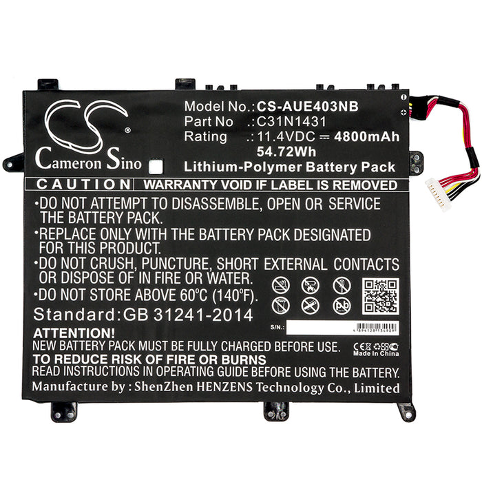 CS-AUE403NB : Battery for Asus Eee Book E403SA, Eee PC E403SA, VivoBook E403NA and others - Replaces Asus C31N1431, 0B200-01600000, 0B200-01600200 and others