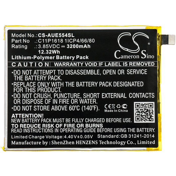 CS-AUE554SL : Battery for Asus ZenFone 4, ZE554KL - Replaces Asus C11P1618 1ICP4/66/80