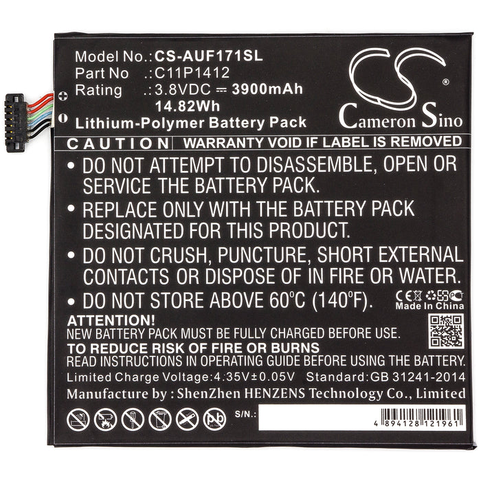 CS-AUF171SL : Battery for Asus Fonepad 7 FE171MG, FE175CG, FE170CG and others - Replaces Asus C11P1412, 0B200-01260000, C11P1412 (1ICP3/99/100)