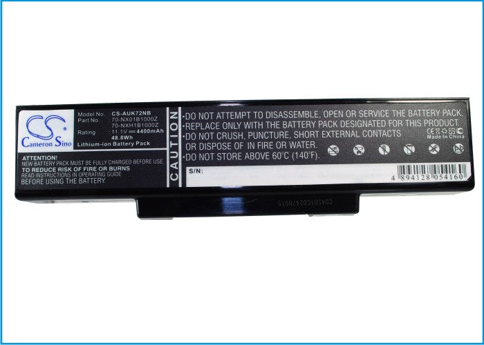 CS-AUK72NB : Battery for Asus A72, A72D, A72DR and others - Replaces Asus A32-K72, A32-N71, 70-NX01B1000Z and others