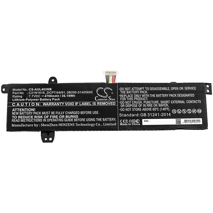 CS-AUL402NB : Battery for Asus L402BP, VivoBook R417BA-FA160T, E402BA-fa042T and others - Replaces Asus C21N1618, 0B200-01400600, 2ICP7/49/91